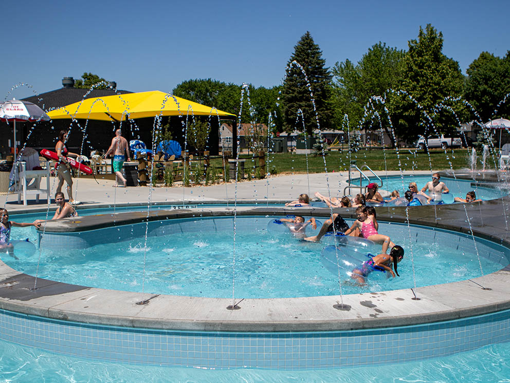 Sprinklers in pool.